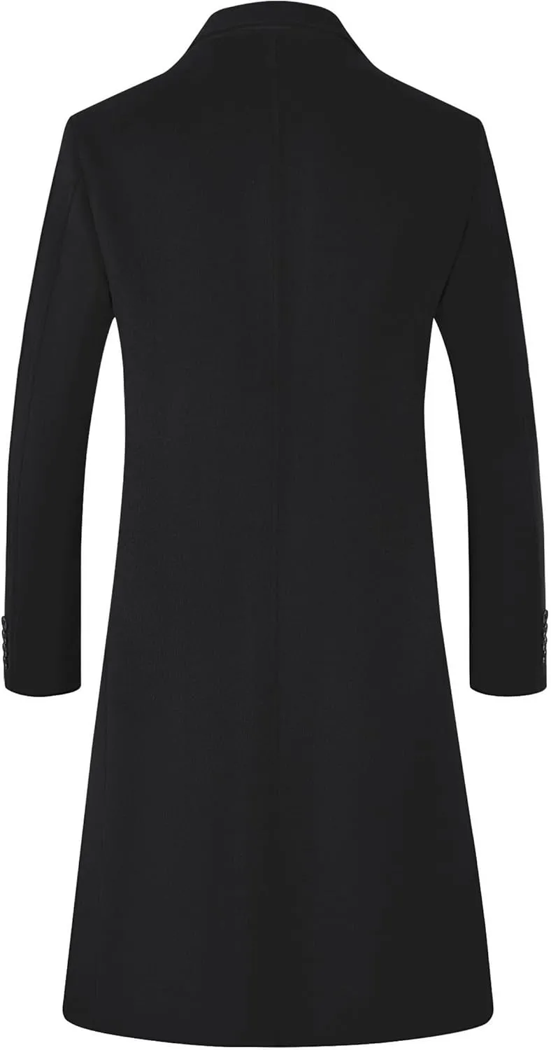 ELETOP Men's Trench Coat Long Wool Coat Winter Classic Overcoat Top Pea Coat