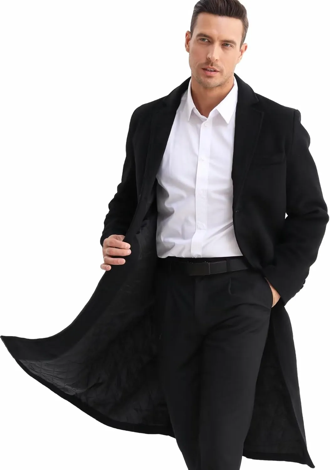 ELETOP Men's Trench Coat Long Wool Coat Winter Classic Overcoat Top Pea Coat