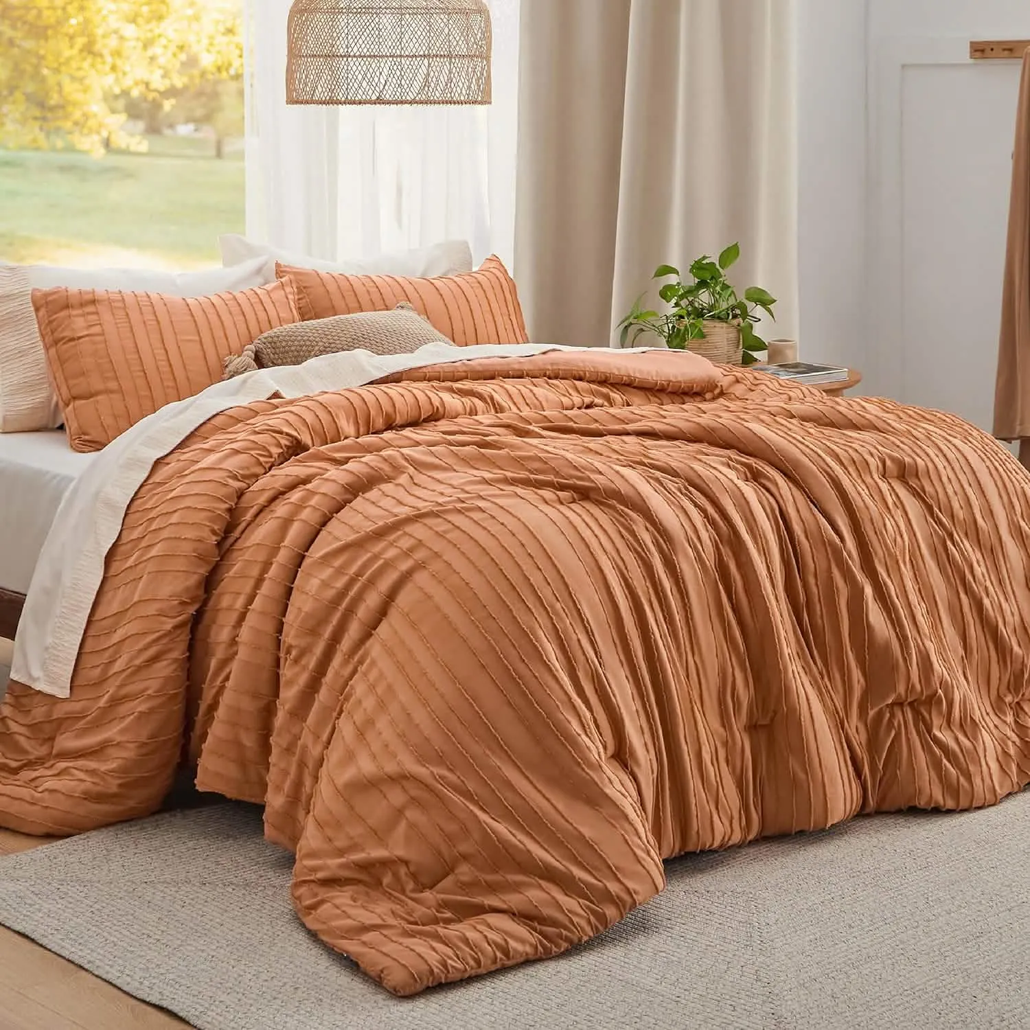 Embroidery Boho Striped Comforter Set