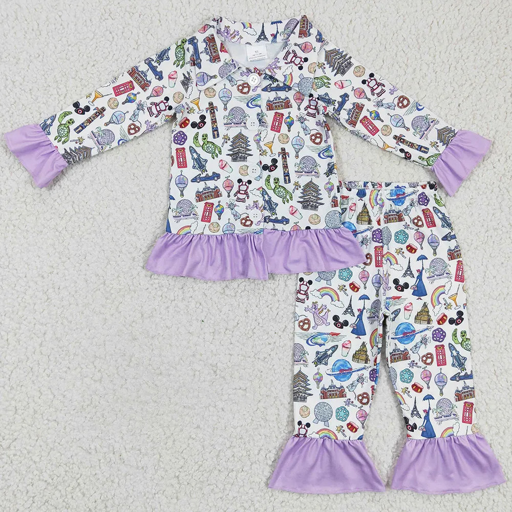 Fashion Baby Girls Pajamas Purple Boutique Girls Sleepwear Set GLP0357