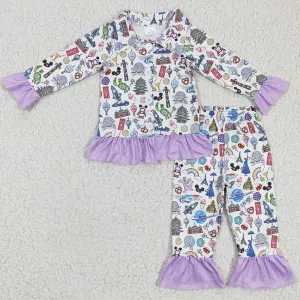 Fashion Baby Girls Pajamas Purple Boutique Girls Sleepwear Set GLP0357