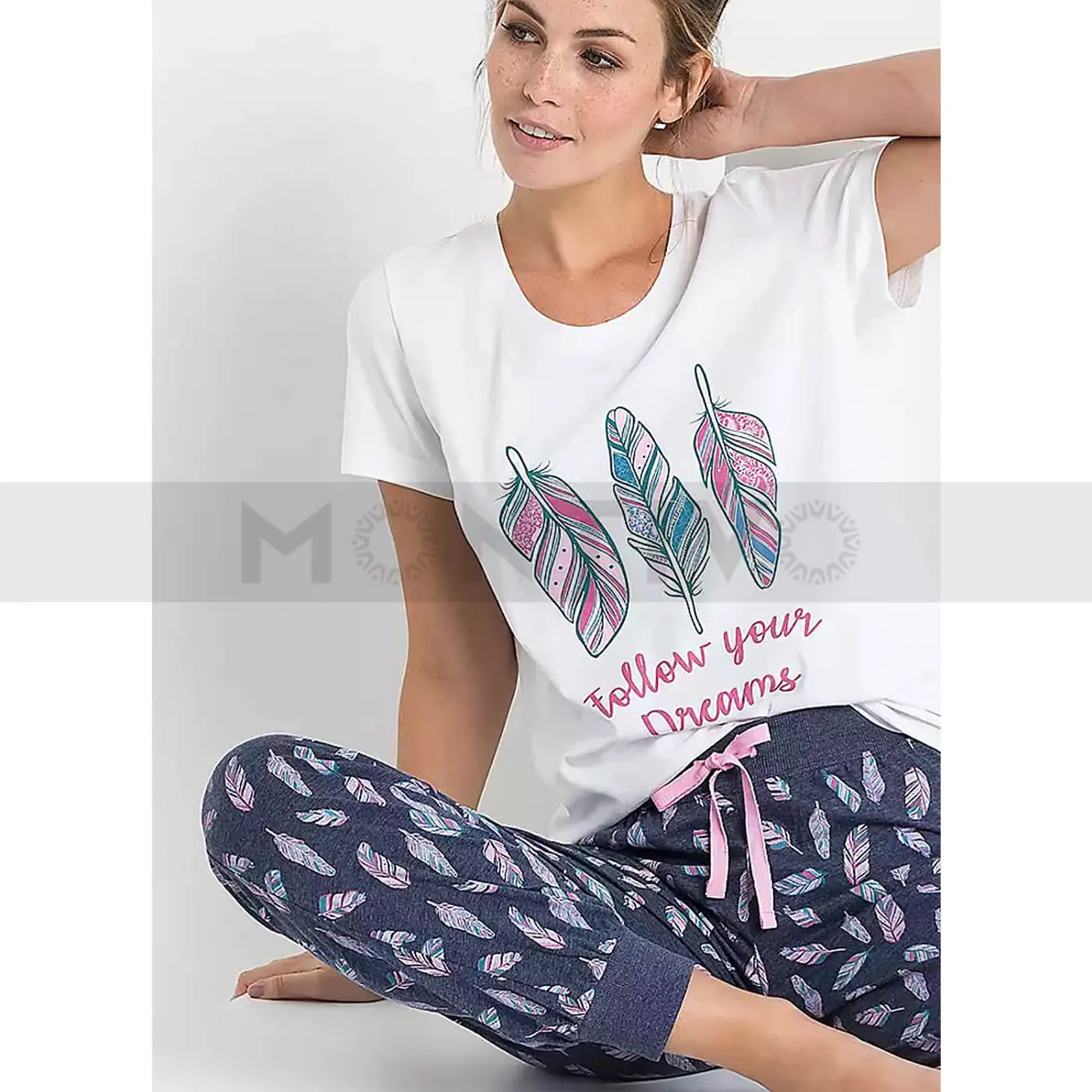 Feather Print Nightwear Suit