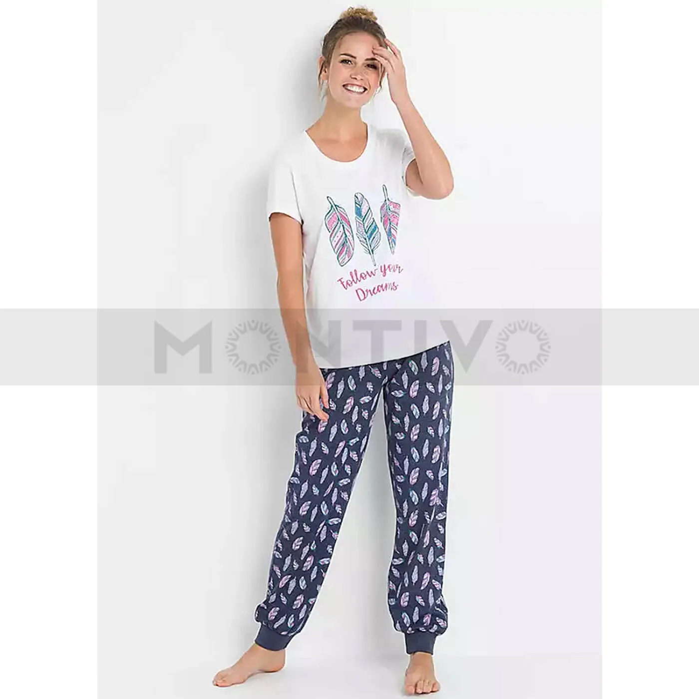 Feather Print Nightwear Suit