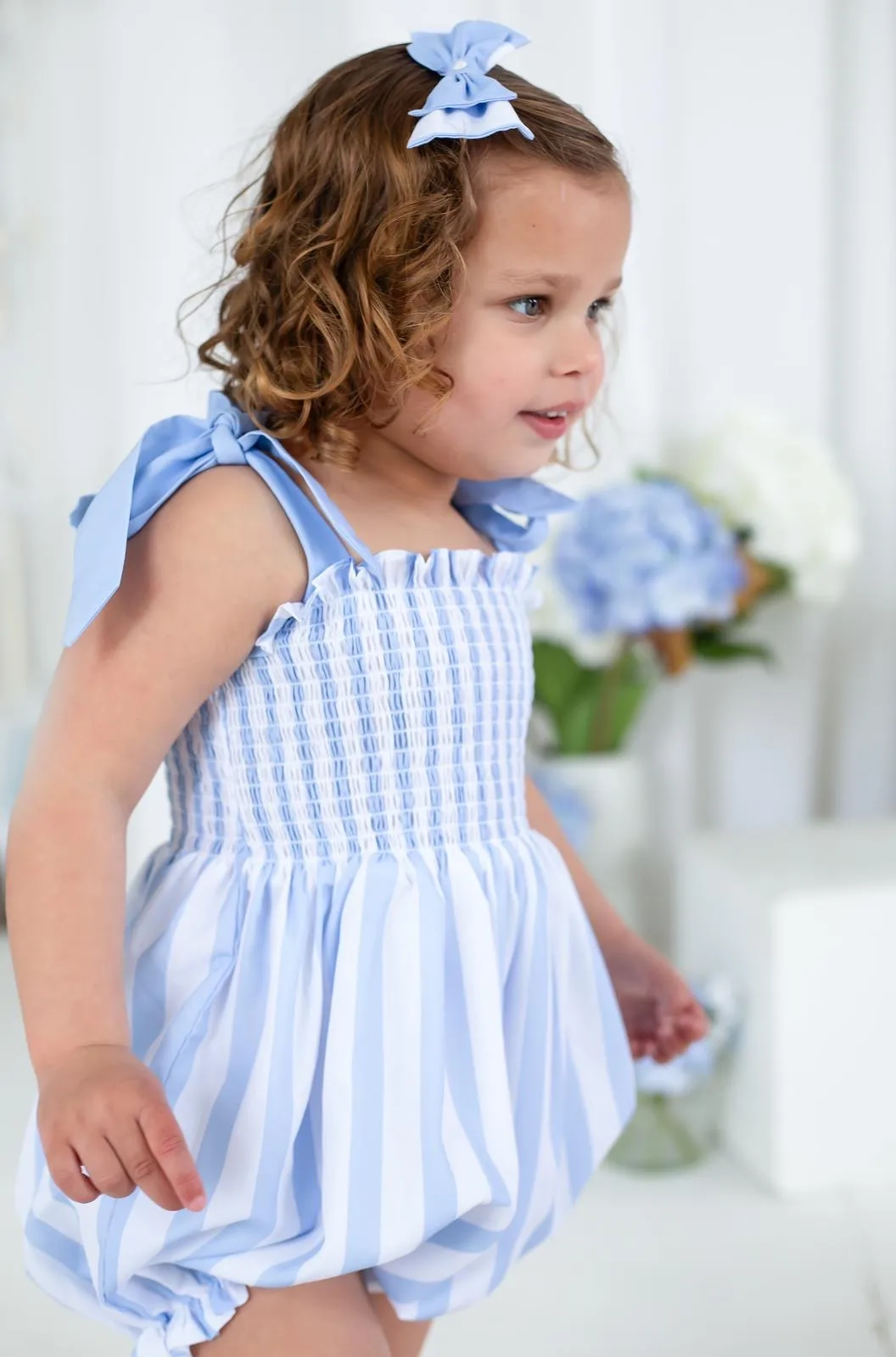 Girls Blue Stripe Bubble Romper