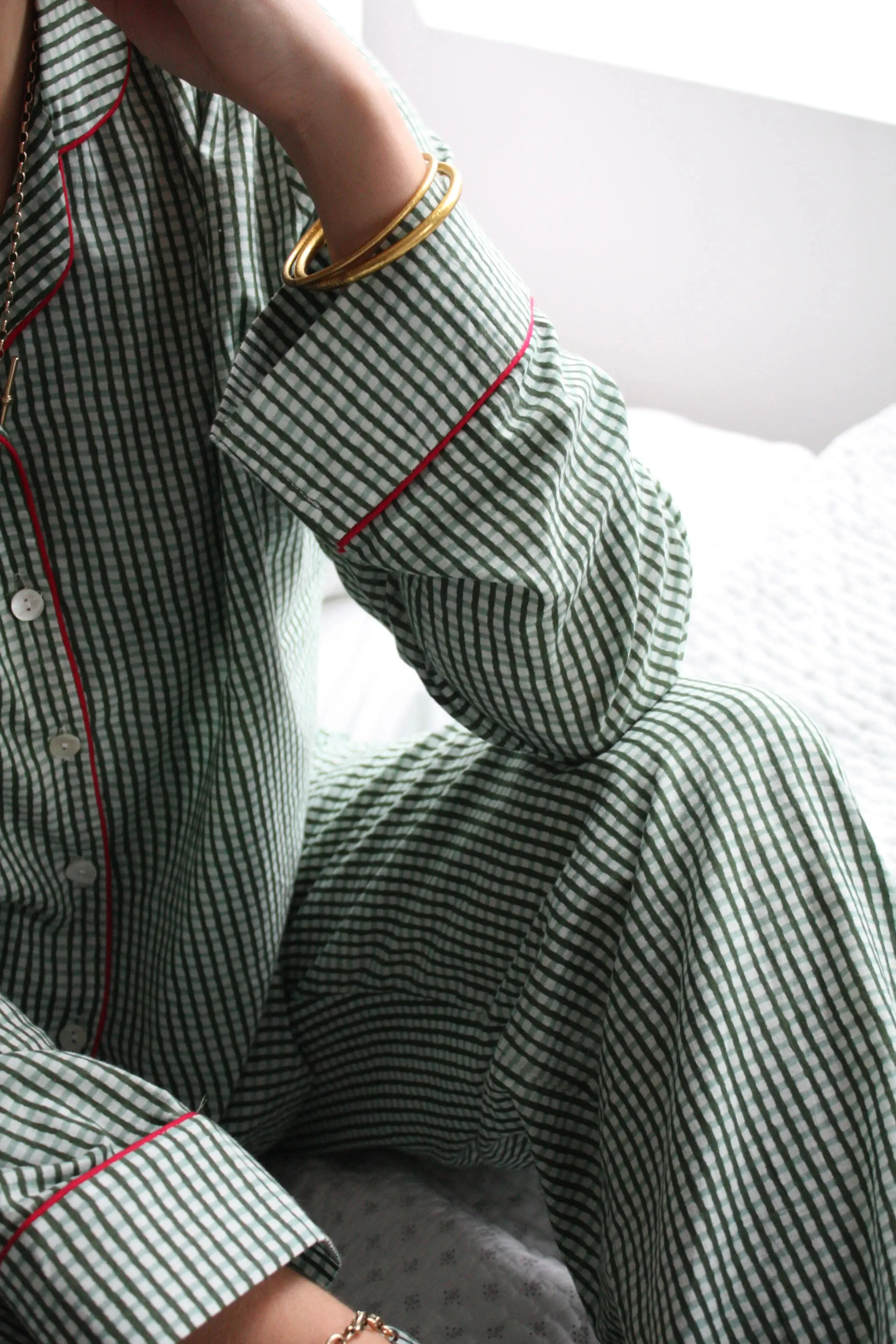 Green Gingham Long Pyjama Set