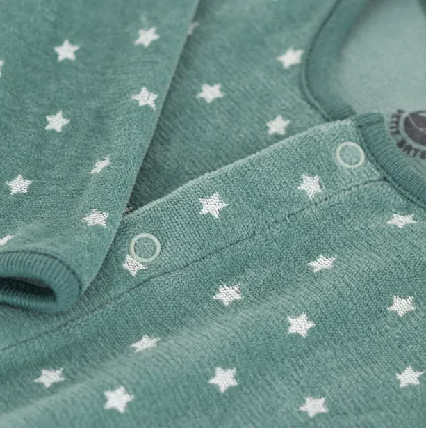 Green Star Print Front Snap Footie