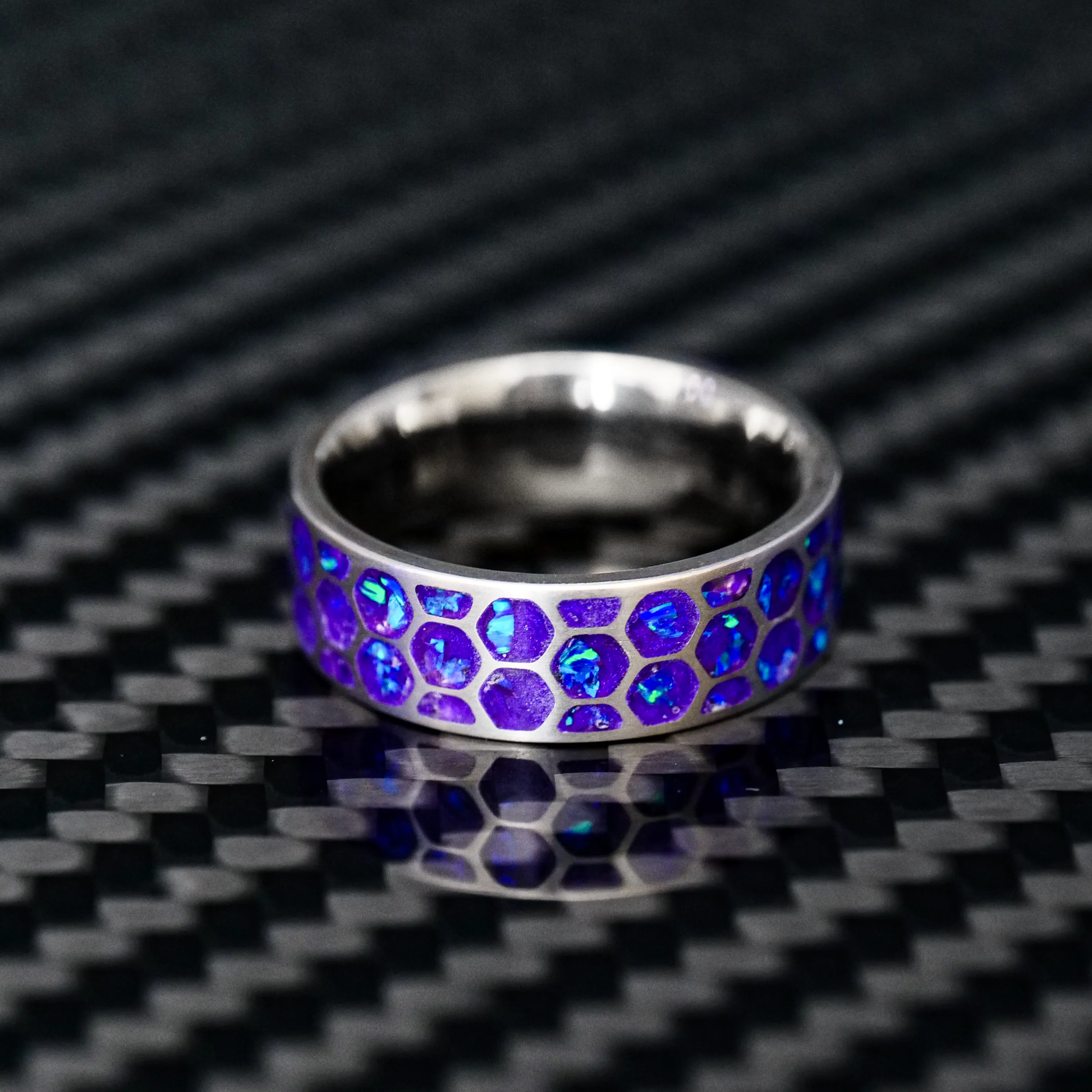 Hexagon Lavender Opal Glowstone Ring on Titanium