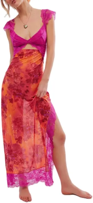 HOXIJIA Women Y2K Floral Lace Maxi Dress Sexy Low Cut Backless Side Slit Long Dress Summer Sleeveless Hollow Out Slip Dress
