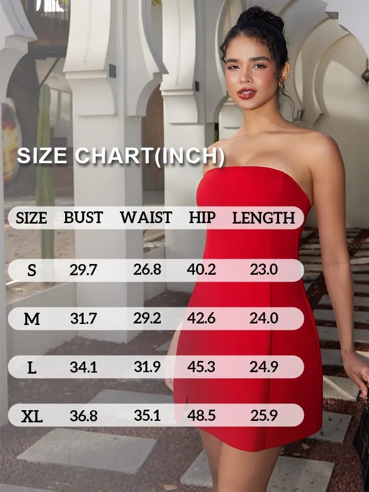 HYZ Women's Tube Strapless Sleeveless Y2K Split Party A-Line Mini Dress