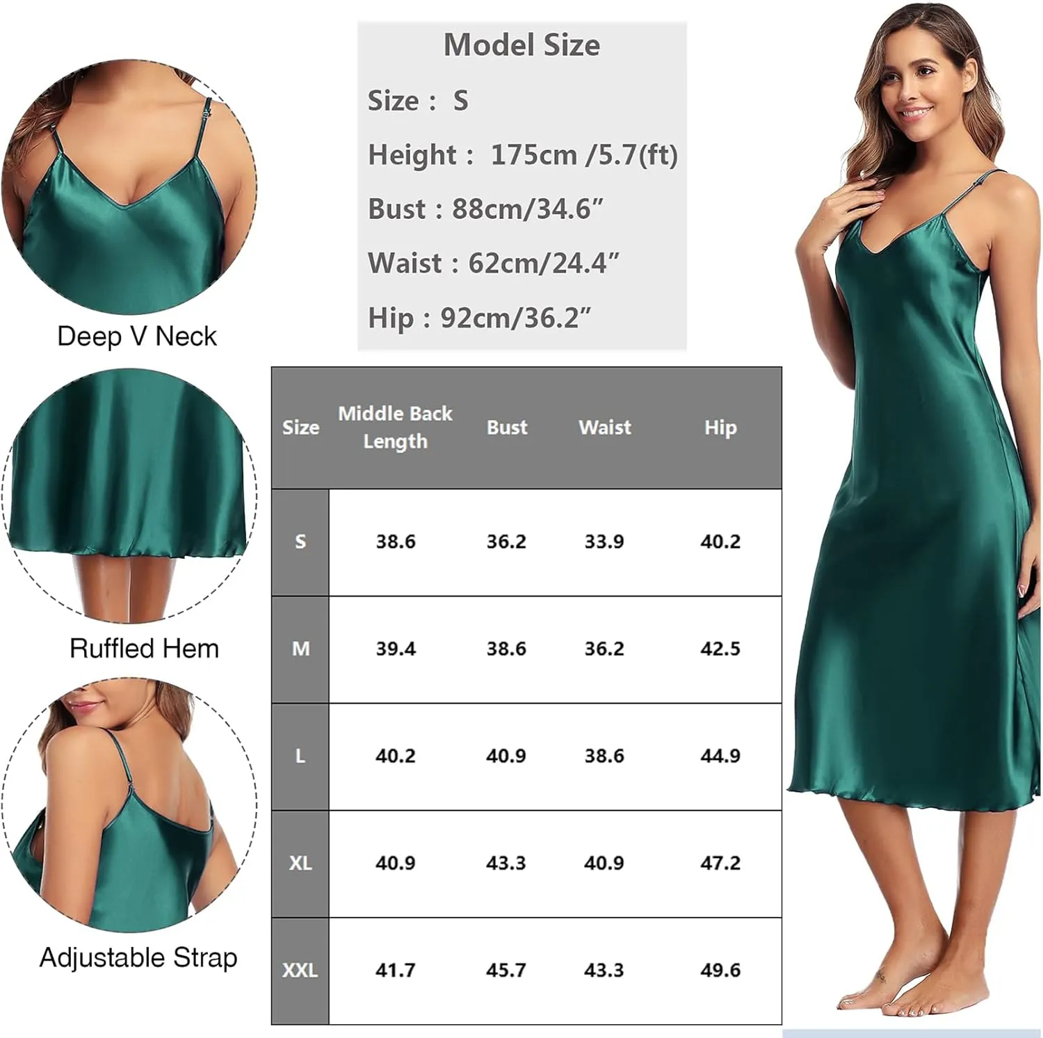 Litherday Silk Nightgown for Women Long Satin Slip Dress Nightdress Silky Chemise Nightie Soft V Neck Nightwear
