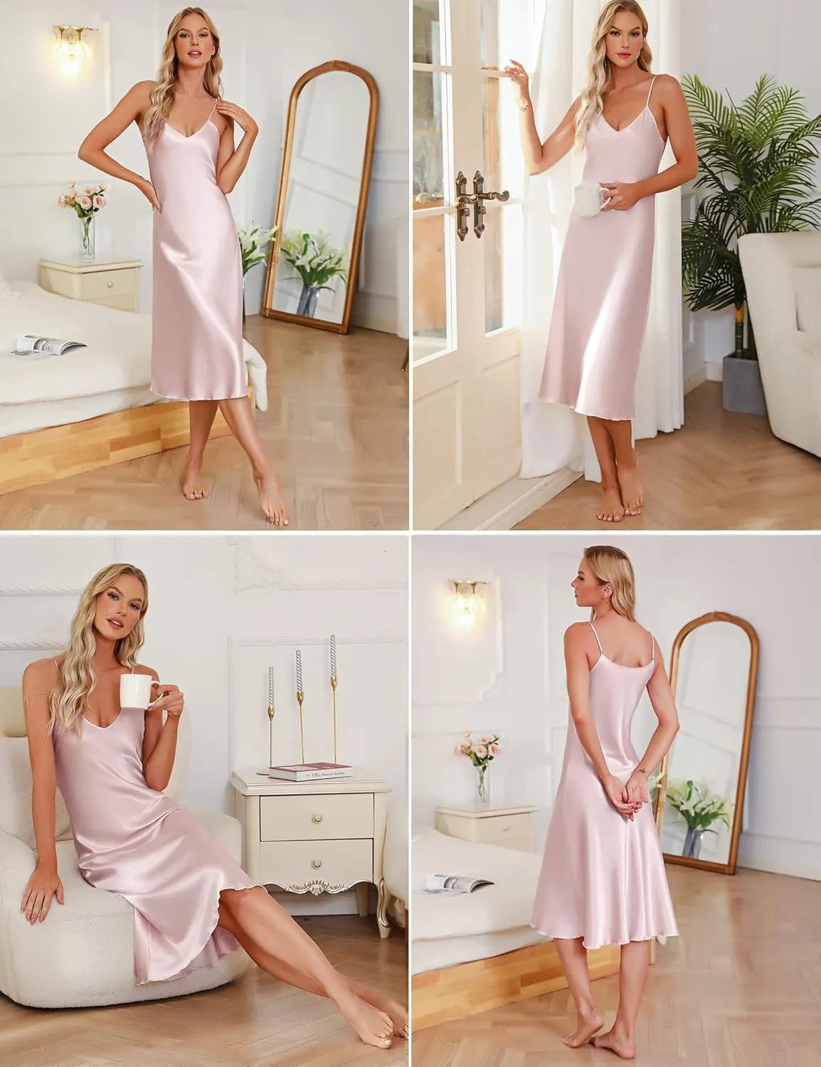 Litherday Silk Nightgown for Women Long Satin Slip Dress Nightdress Silky Chemise Nightie Soft V Neck Nightwear