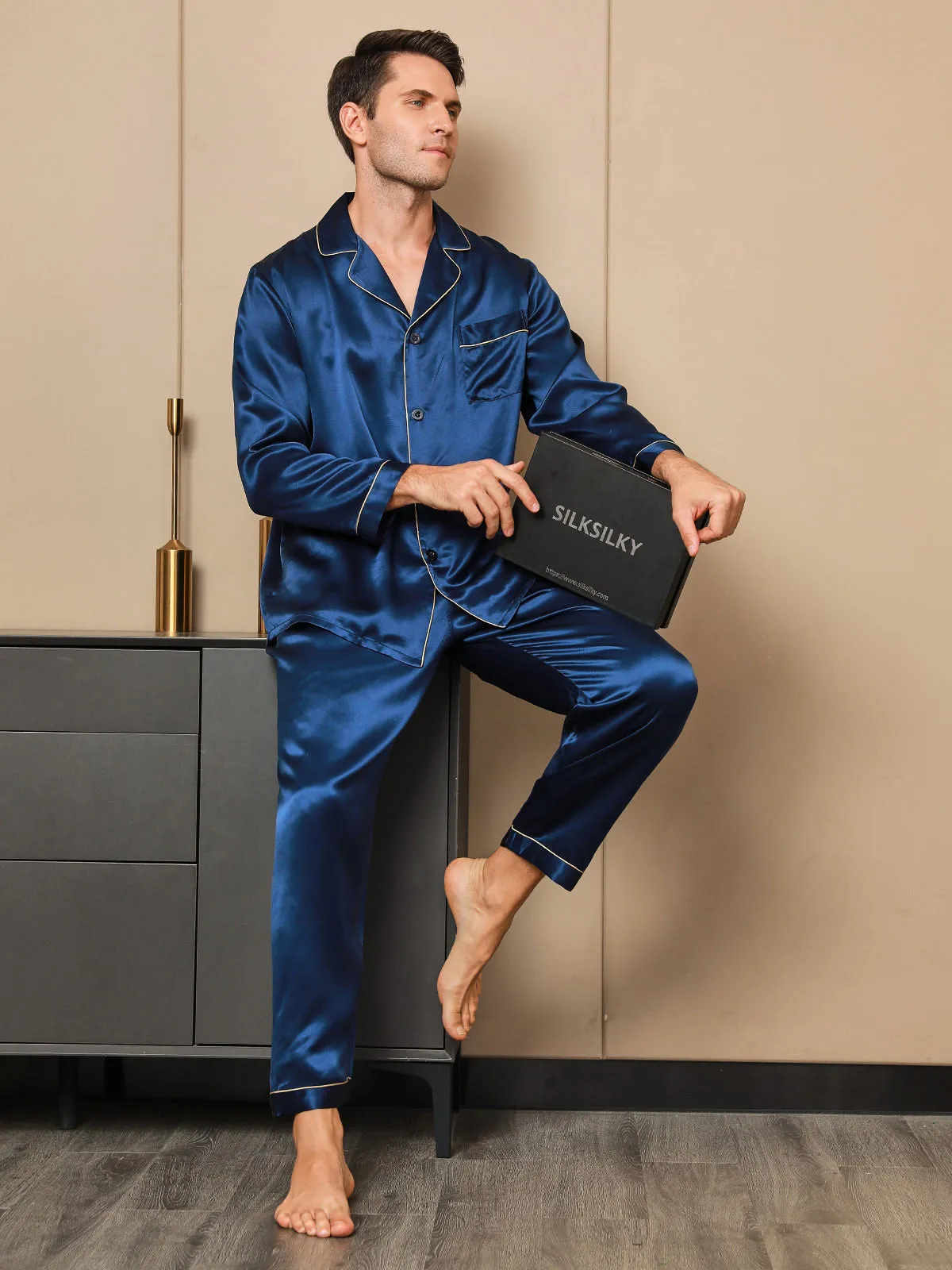 Luxurious Silk Men's Lapel Pyjamas 2Pcs