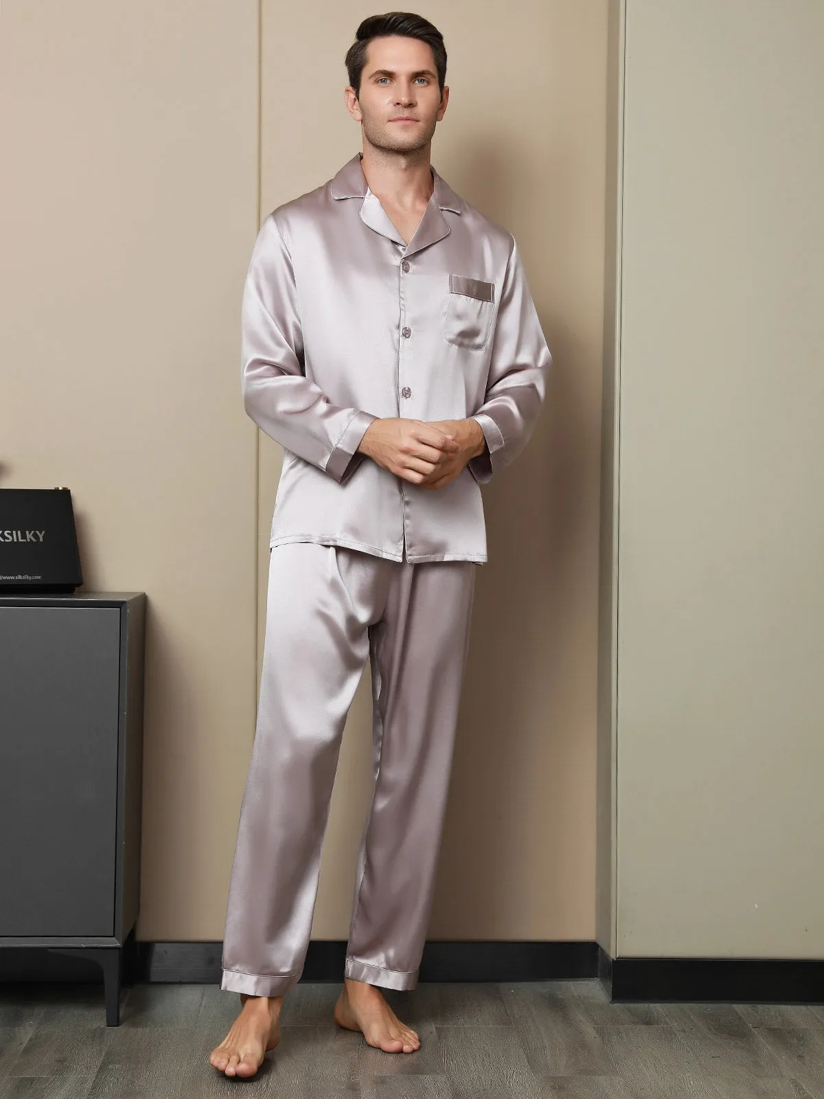 Luxurious Silk Men's Lapel Pyjamas 2Pcs