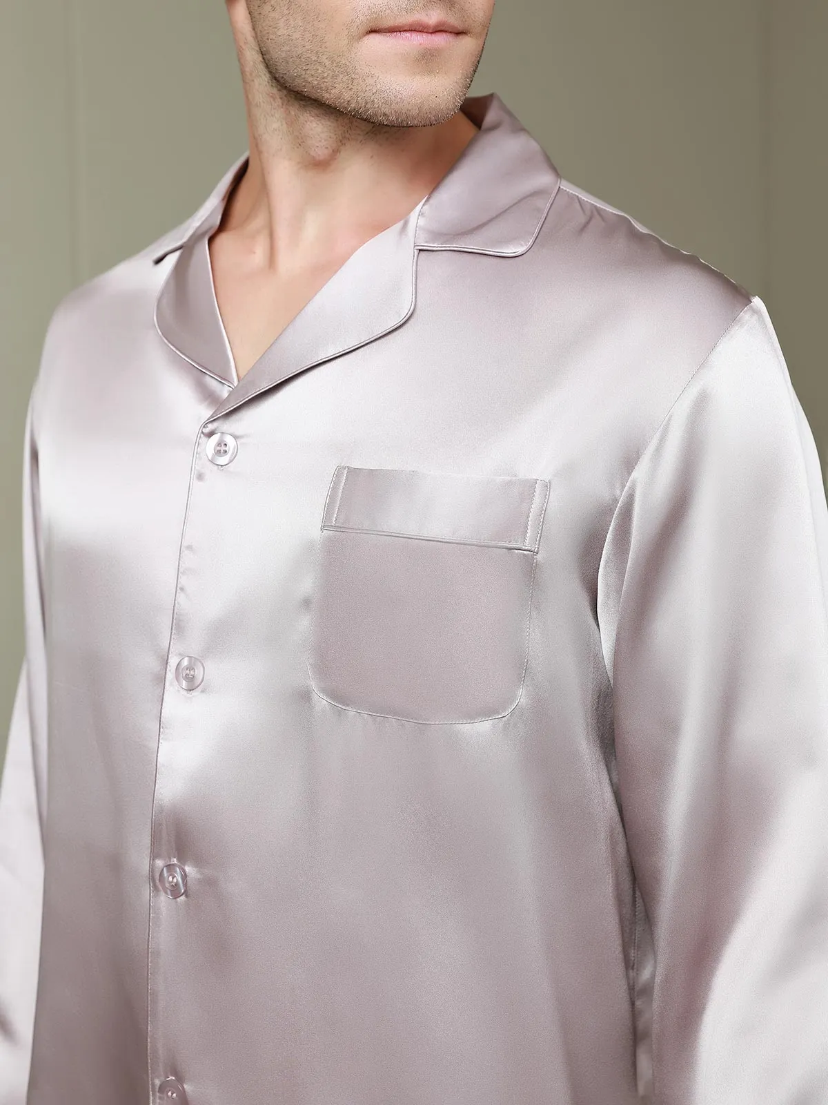 Luxurious Silk Men's Lapel Pyjamas 2Pcs