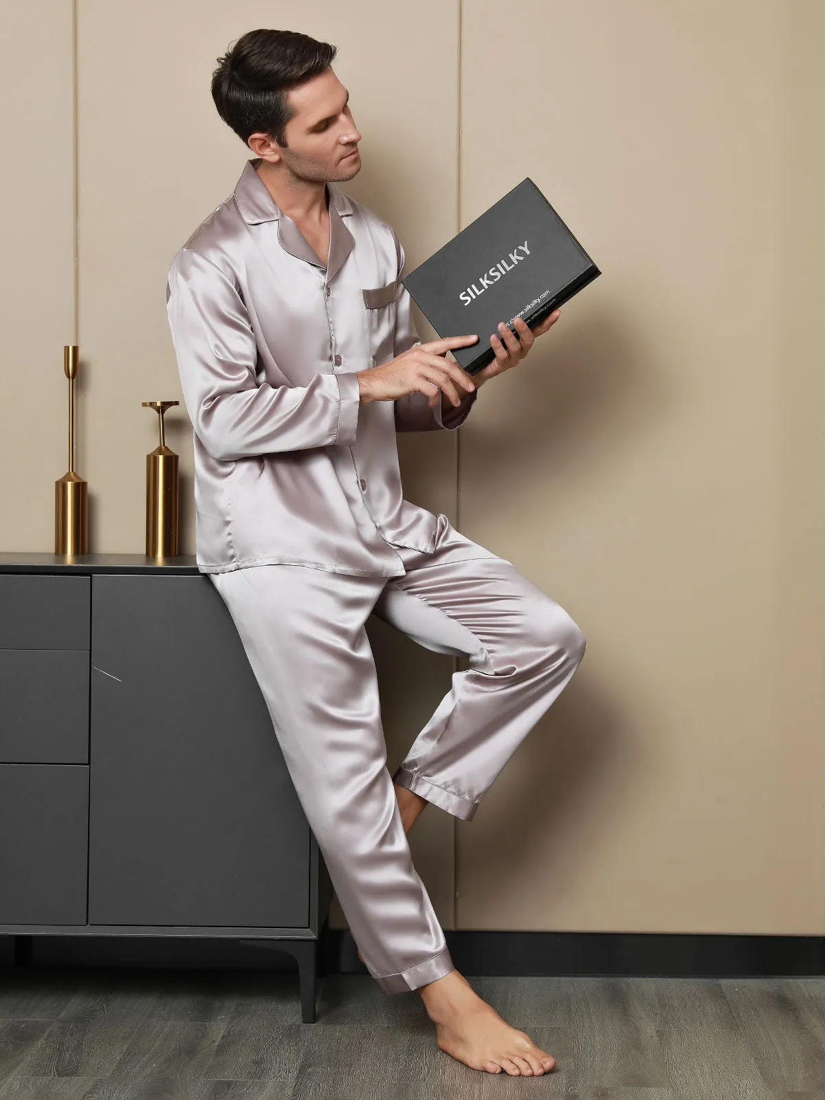 Luxurious Silk Men's Lapel Pyjamas 2Pcs