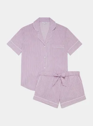 Mauve Stripe Women's Short Sleeve Organic Cotton Pyjama Short Set