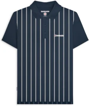 Mens Pinstripe Short Sleeve Contrast Collar Polo Shirt - Navy/White