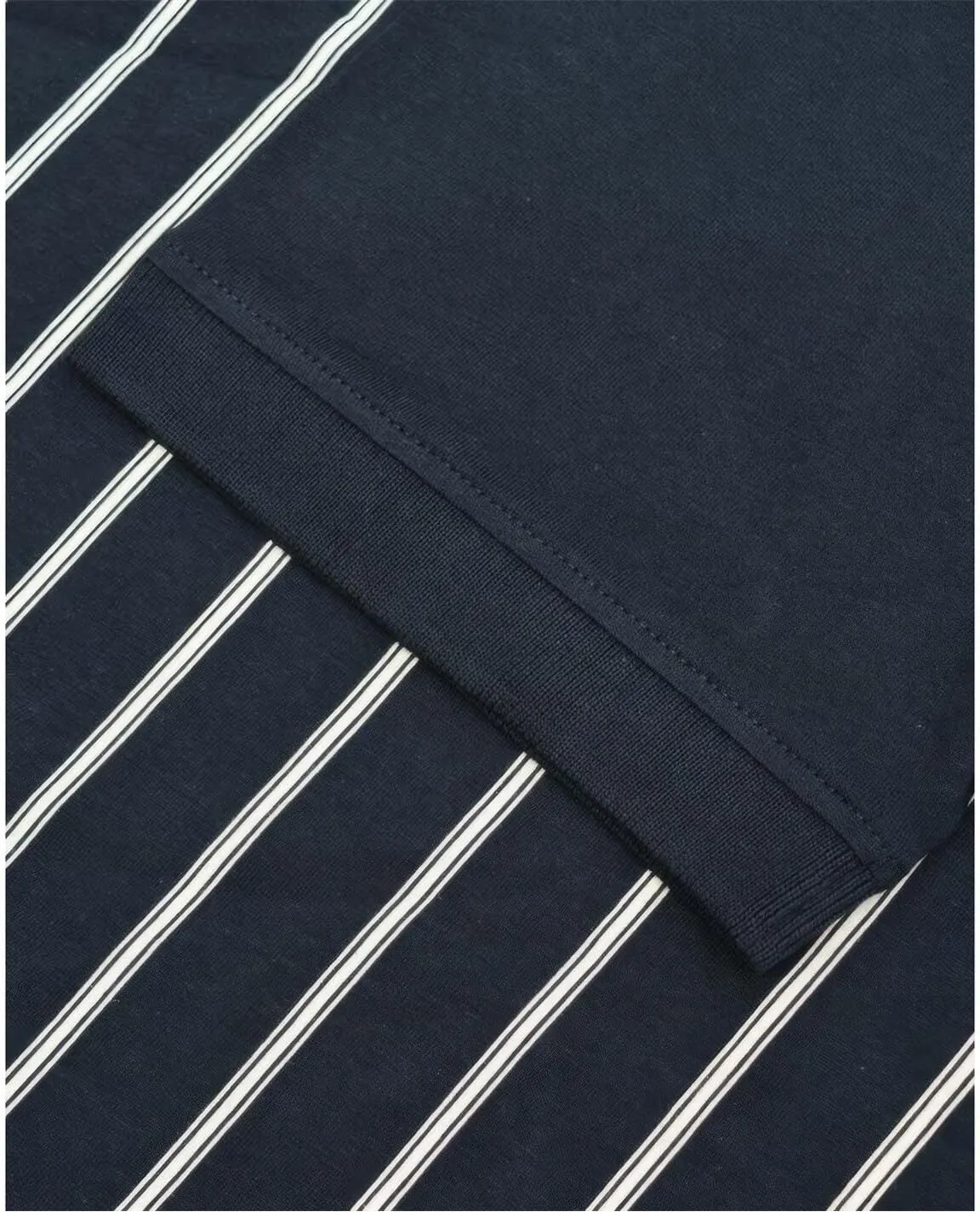 Mens Pinstripe Short Sleeve Contrast Collar Polo Shirt - Navy/White