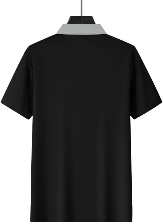 Mens Quarter Zip Golf Polo Short Sleeve Shirts Leisure Color Block Lapel Zipper Polo T Shirt Slim Fit Tee Clothes
