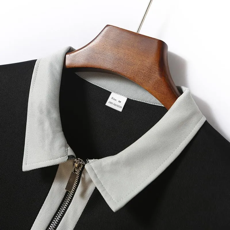 Mens Quarter Zip Golf Polo Short Sleeve Shirts Leisure Color Block Lapel Zipper Polo T Shirt Slim Fit Tee Clothes