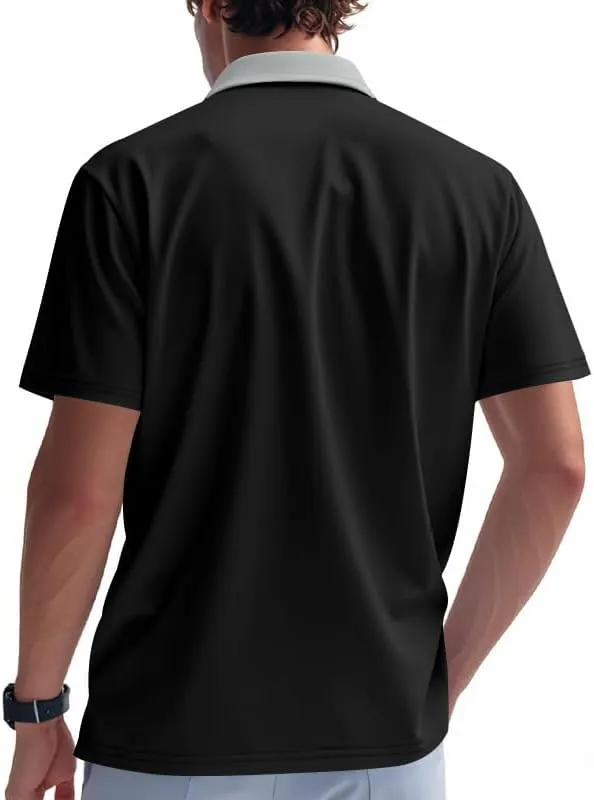Mens Quarter Zip Golf Polo Short Sleeve Shirts Leisure Color Block Lapel Zipper Polo T Shirt Slim Fit Tee Clothes