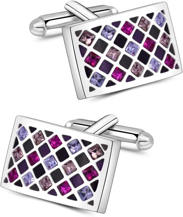 Mr.Van Elegant Crystal Cufflinks Purple Glimmering Cuff Links Set Wedding Christmas Business Party French Shirt Accessories Gifts for Him Husband Groom Best Man