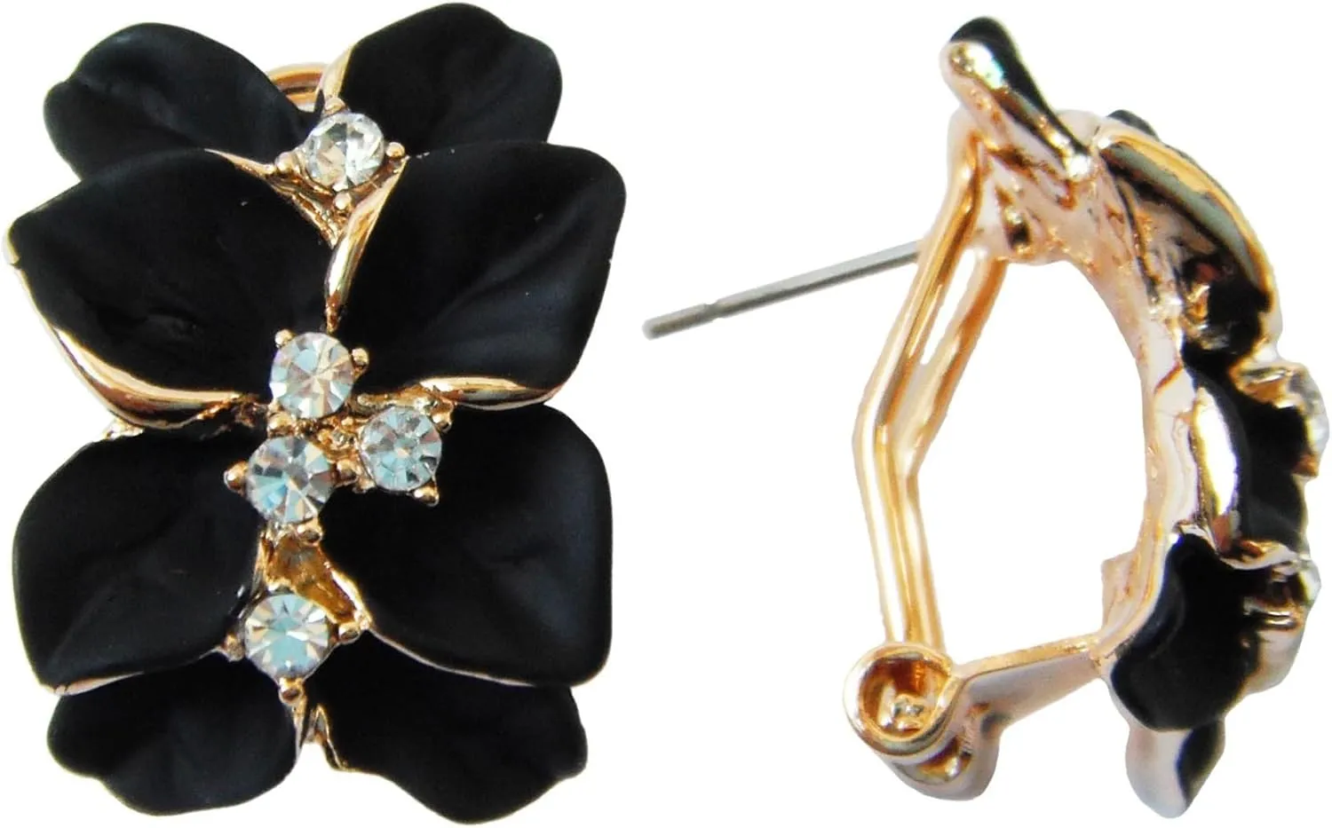 Navachi 18k Gold Plated White Crystal colorful Enamel Leaves Flower Omega Back Earrings
