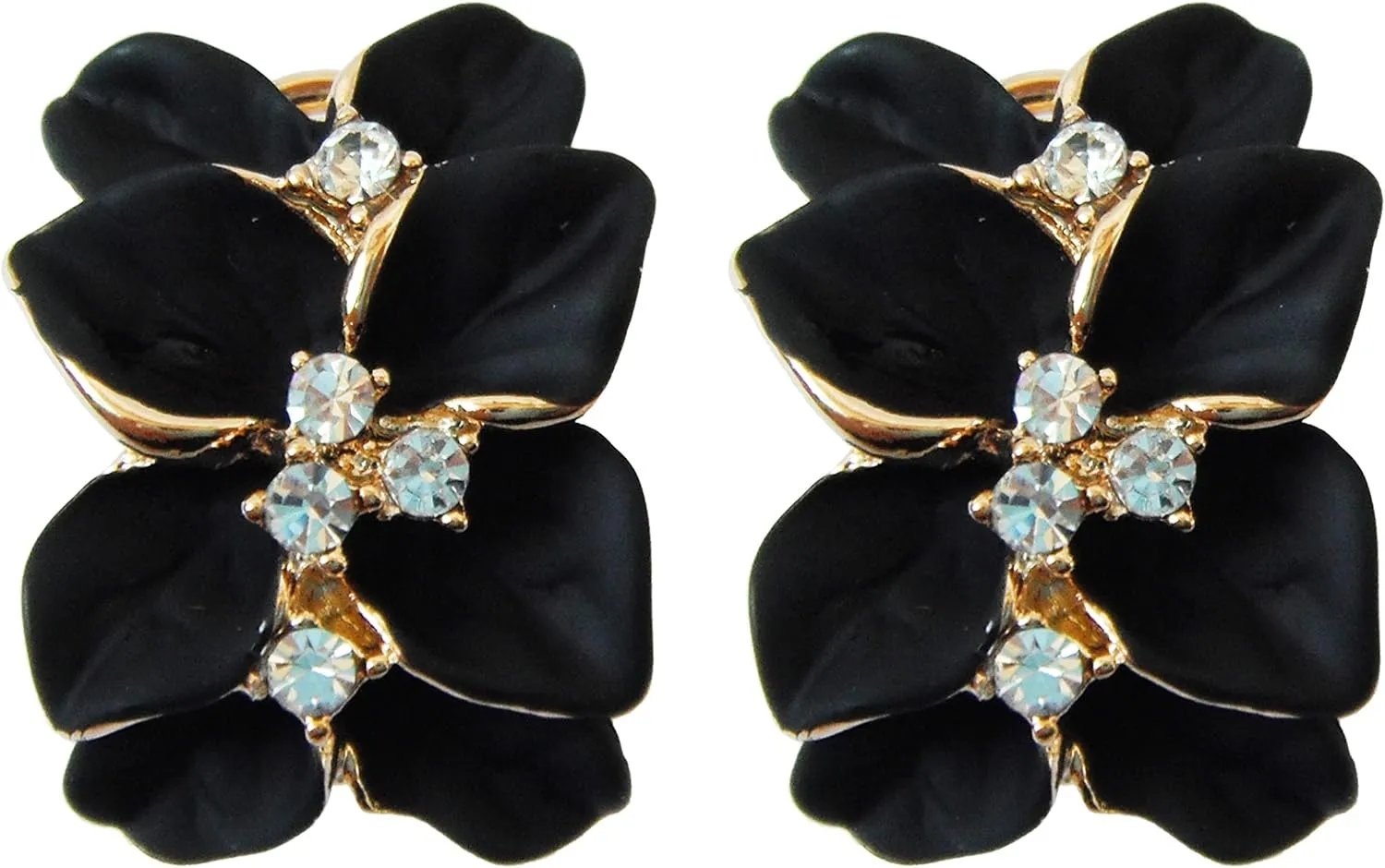 Navachi 18k Gold Plated White Crystal colorful Enamel Leaves Flower Omega Back Earrings