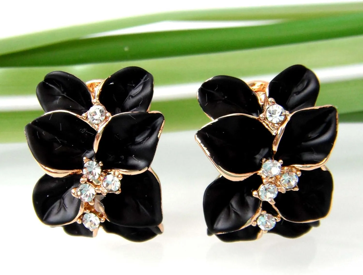 Navachi 18k Gold Plated White Crystal colorful Enamel Leaves Flower Omega Back Earrings