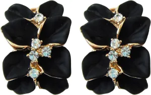 Navachi 18k Gold Plated White Crystal colorful Enamel Leaves Flower Omega Back Earrings
