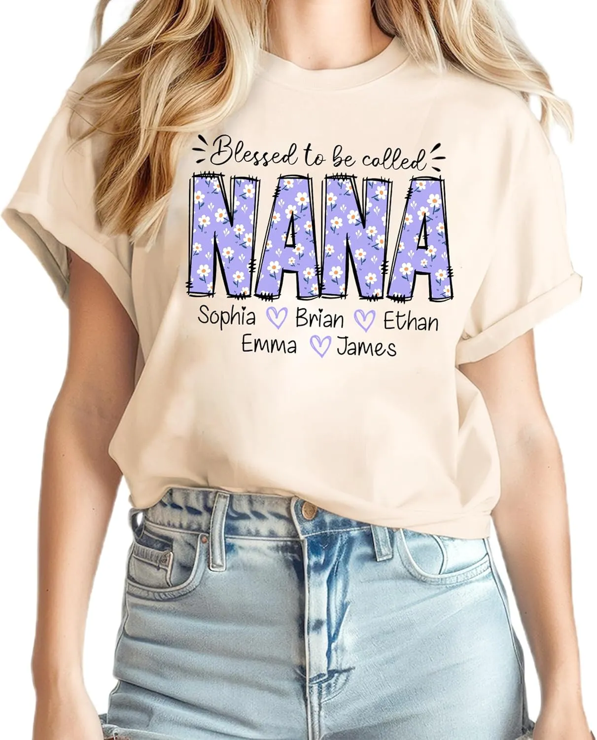 NAZENTI Personalized Grandma Shirts, Custom Mama Purple Daisy Shirt With Kids Names, Mothers Day Sweatshirt Gifts for Women