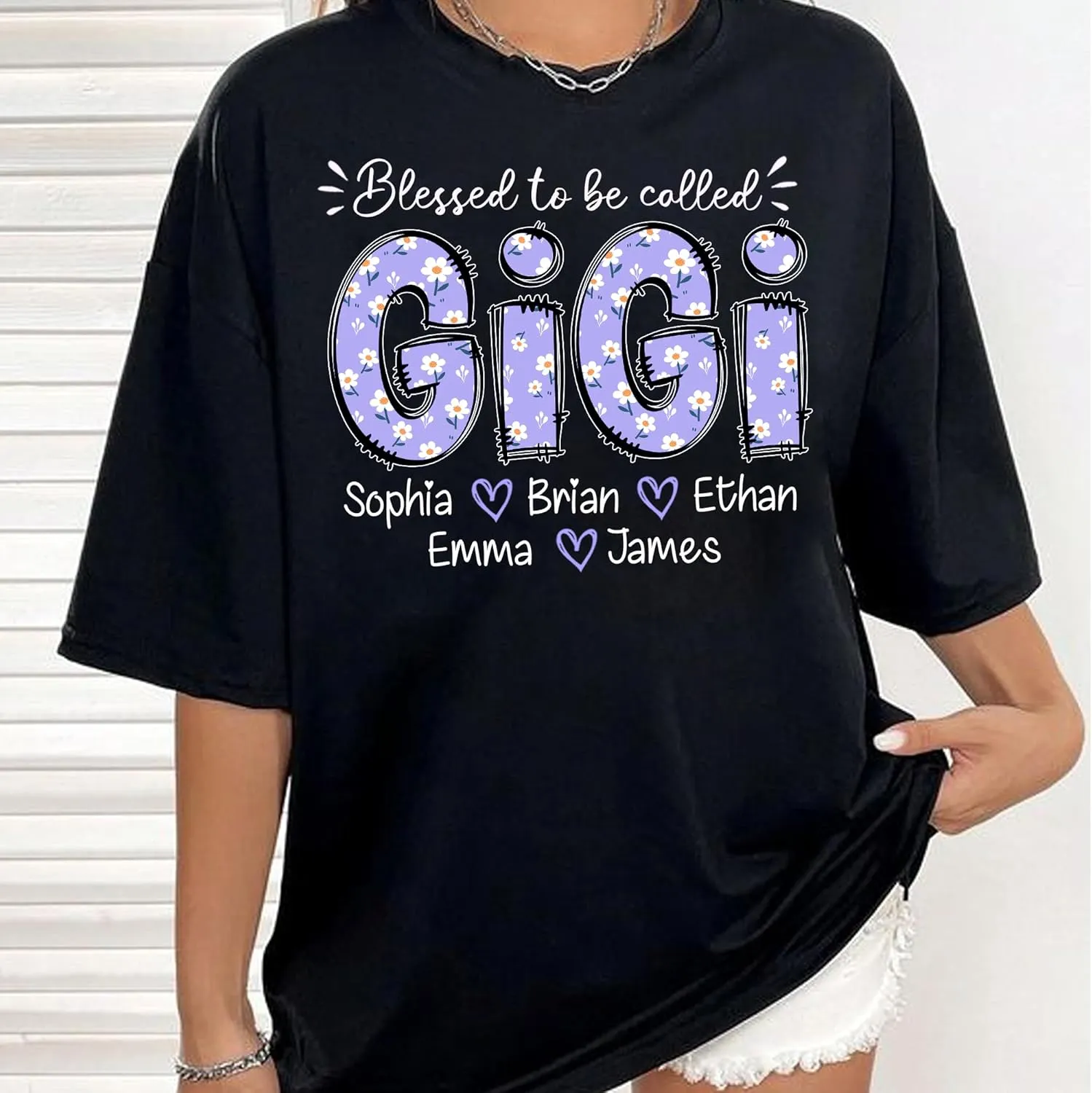 NAZENTI Personalized Grandma Shirts, Custom Mama Purple Daisy Shirt With Kids Names, Mothers Day Sweatshirt Gifts for Women