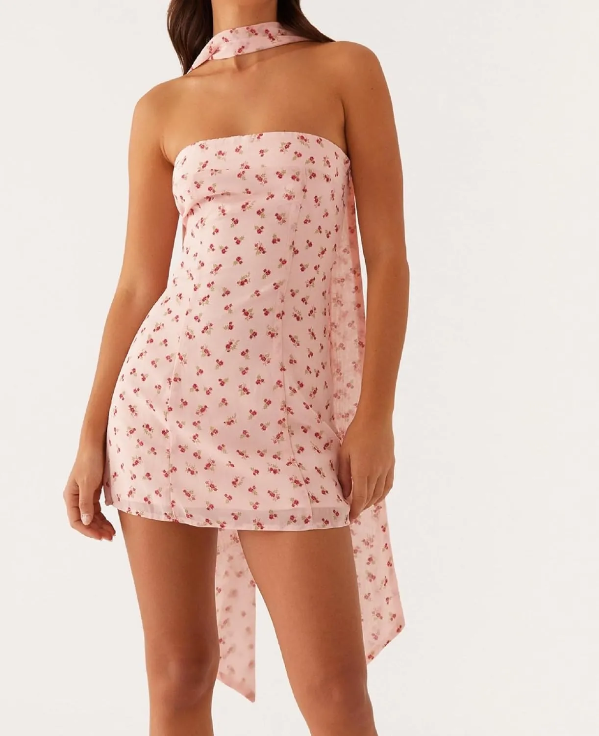 NUFIWI Sexy Floral Strapless Tube Mini Dress Y2K Slim Fit Backless Short Bandeau Dress Going Out Night Party Vocation Dresses
