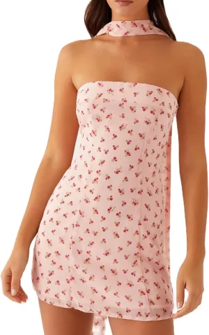 NUFIWI Sexy Floral Strapless Tube Mini Dress Y2K Slim Fit Backless Short Bandeau Dress Going Out Night Party Vocation Dresses