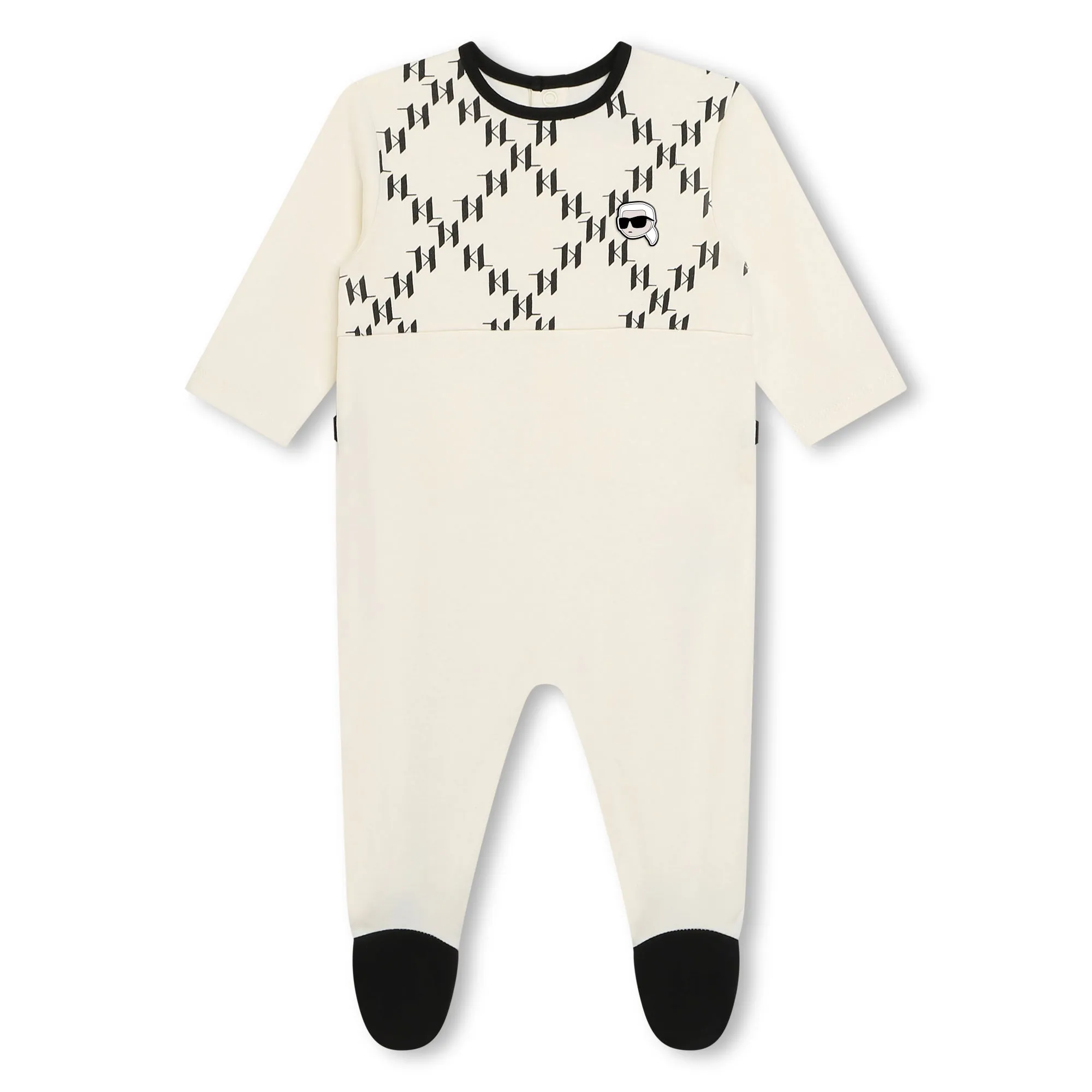 Off White and Black Baby 3pc Footie Set with Diamond Monogram