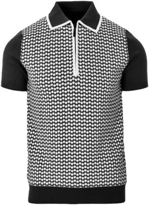 OXKNIT Men's Zipper Retro Polo Shirt Textured Casual Knit Short Sleeve Blue Polo T Shirt