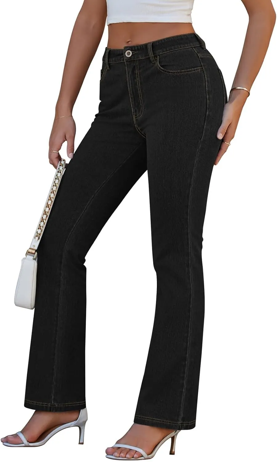 Pink Queen Women Bootcut Jeans High Waisted Stretchy Curvy Denim Trouser Pant