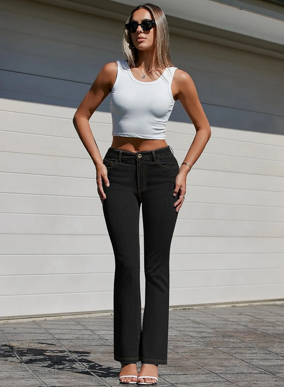 Pink Queen Women Bootcut Jeans High Waisted Stretchy Curvy Denim Trouser Pant