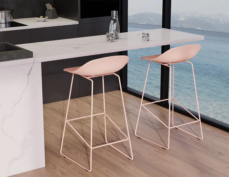Pop Stool - Soft Pink Frame and Shell Seat - 75cm Commercial Bar Height