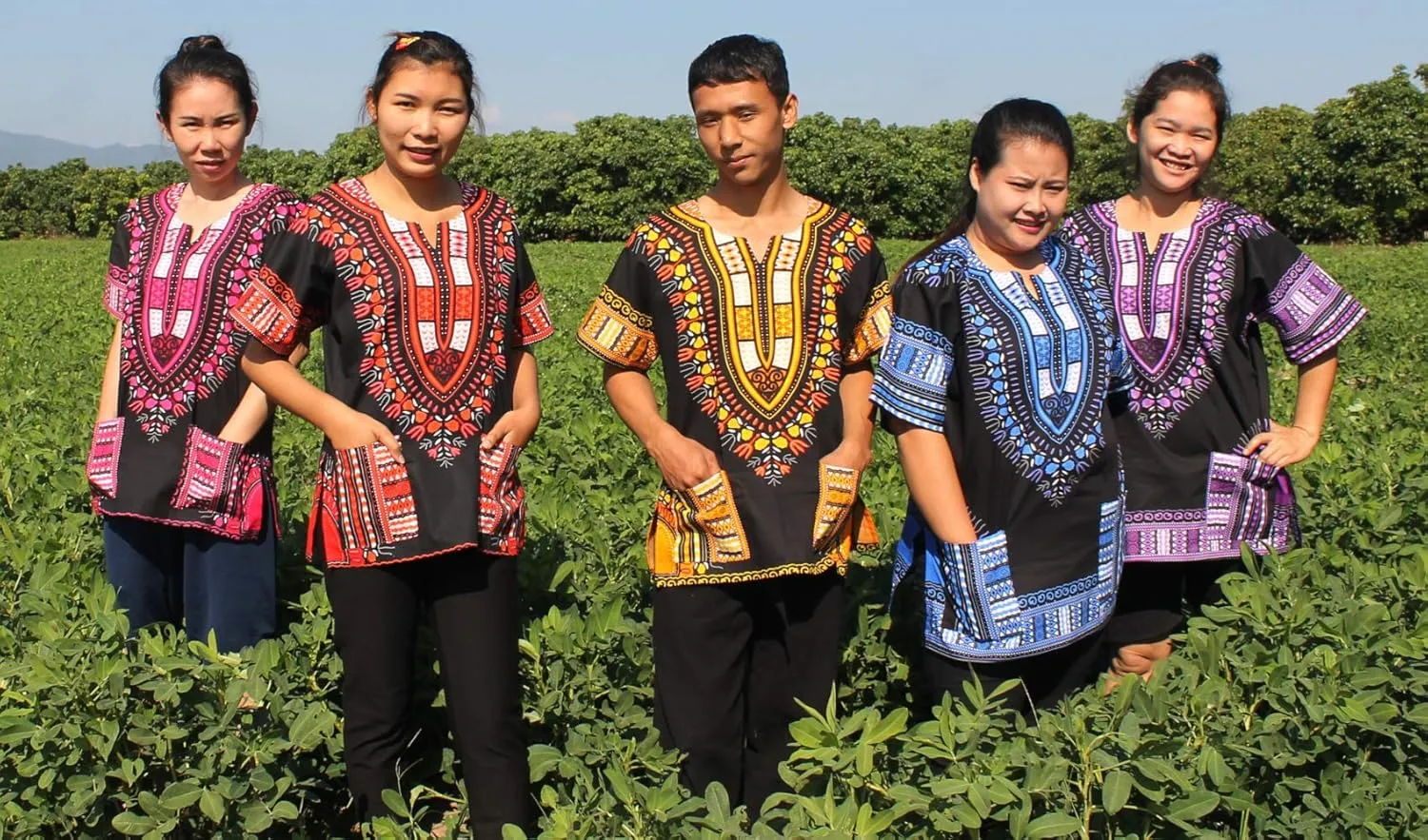RaanPahMuang Brand Unisex Bright African Black Dashiki Cotton Shirt