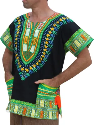 RaanPahMuang Brand Unisex Bright African Black Dashiki Cotton Shirt