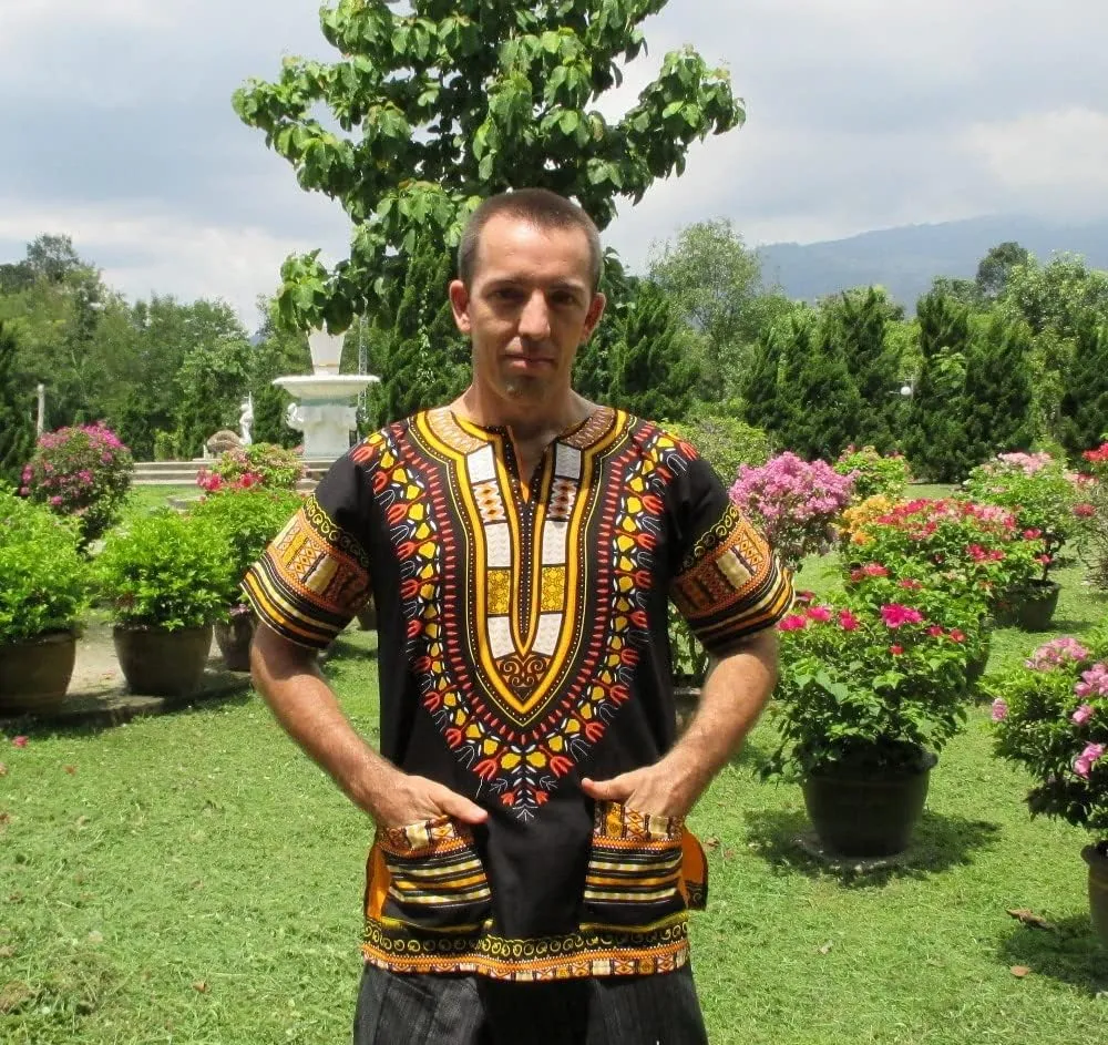RaanPahMuang Brand Unisex Bright African Black Dashiki Cotton Shirt