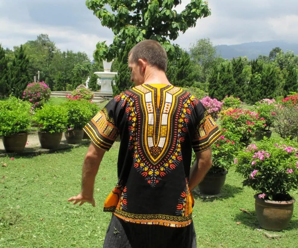 RaanPahMuang Brand Unisex Bright African Black Dashiki Cotton Shirt