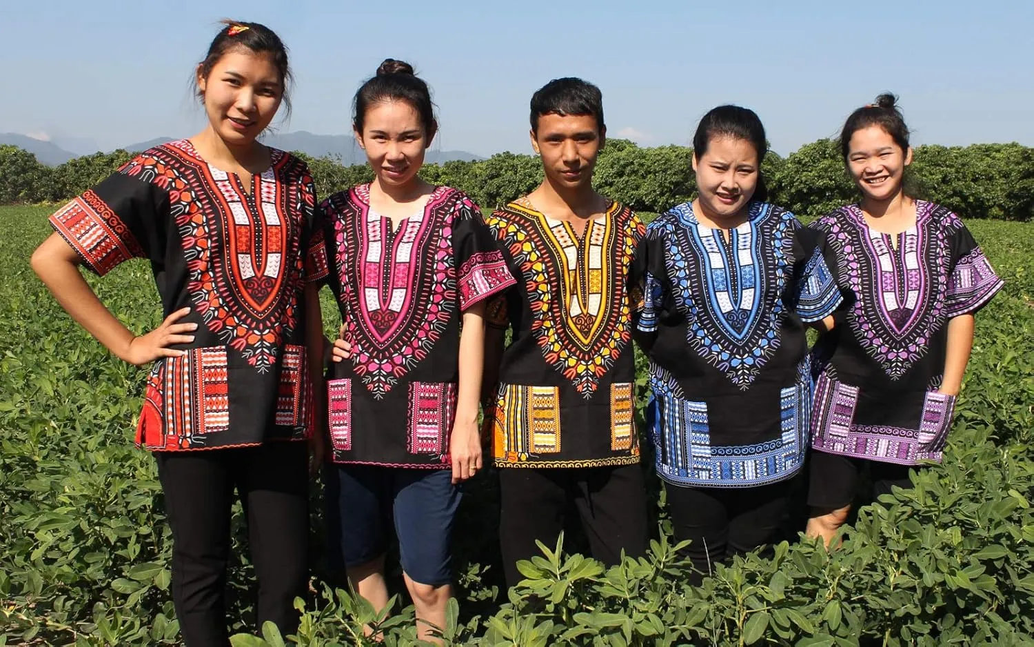 RaanPahMuang Brand Unisex Bright African Black Dashiki Cotton Shirt