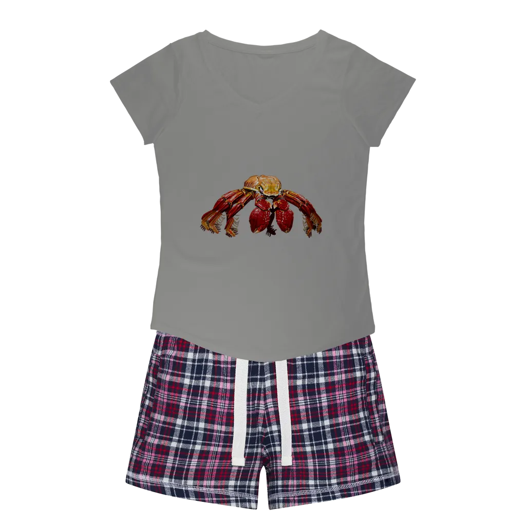 Red Crab Women's Sleepy Tee and Flannel Short