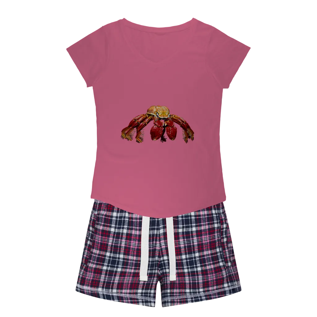Red Crab Women's Sleepy Tee and Flannel Short