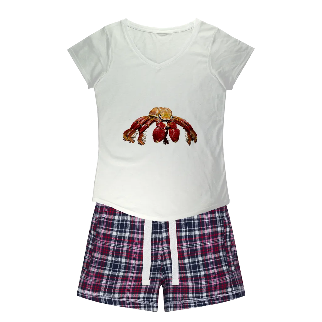 Red Crab Women's Sleepy Tee and Flannel Short
