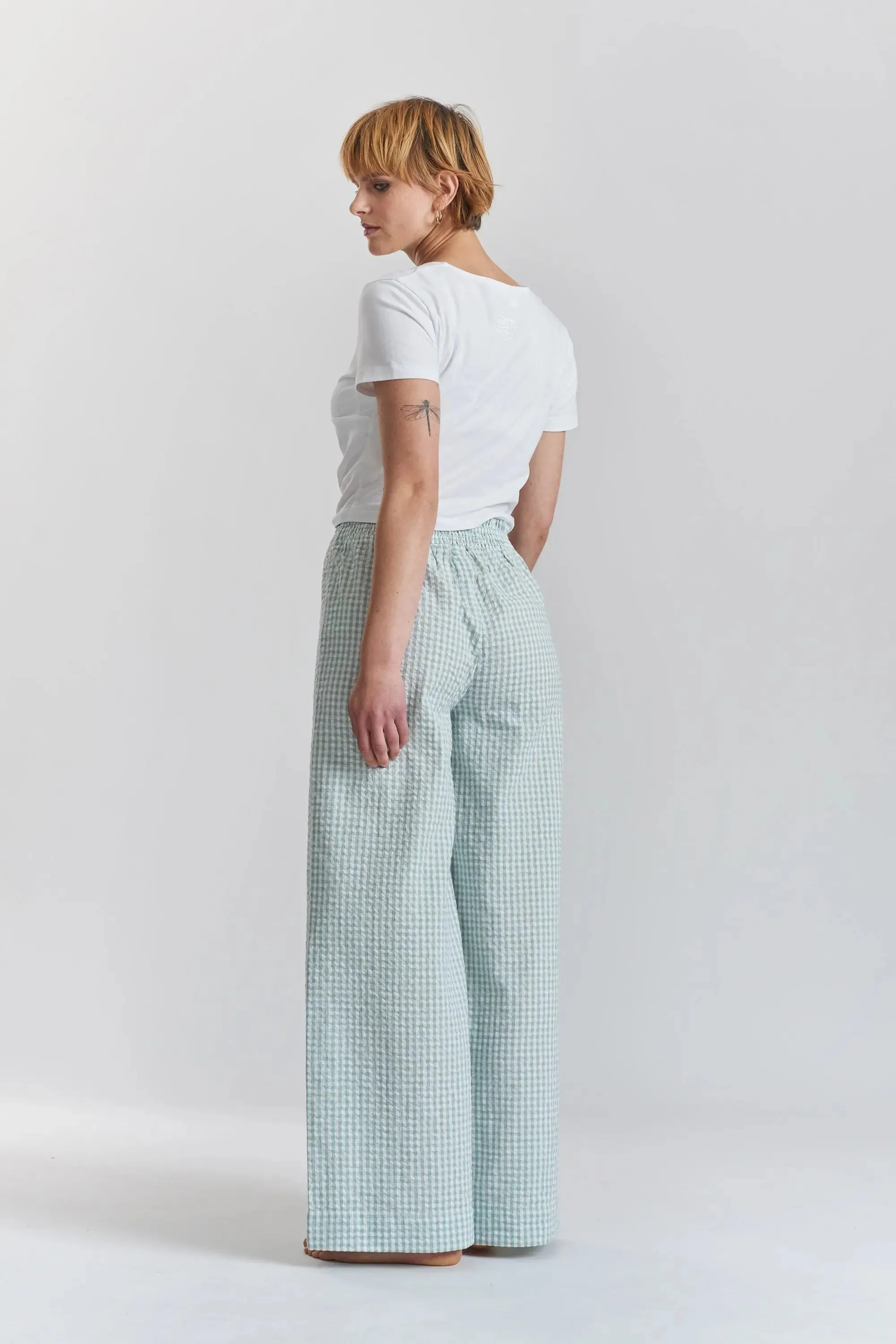 Robinia Ethical-Cotton Pyjama Wide-Leg Trousers - Fjordland Green