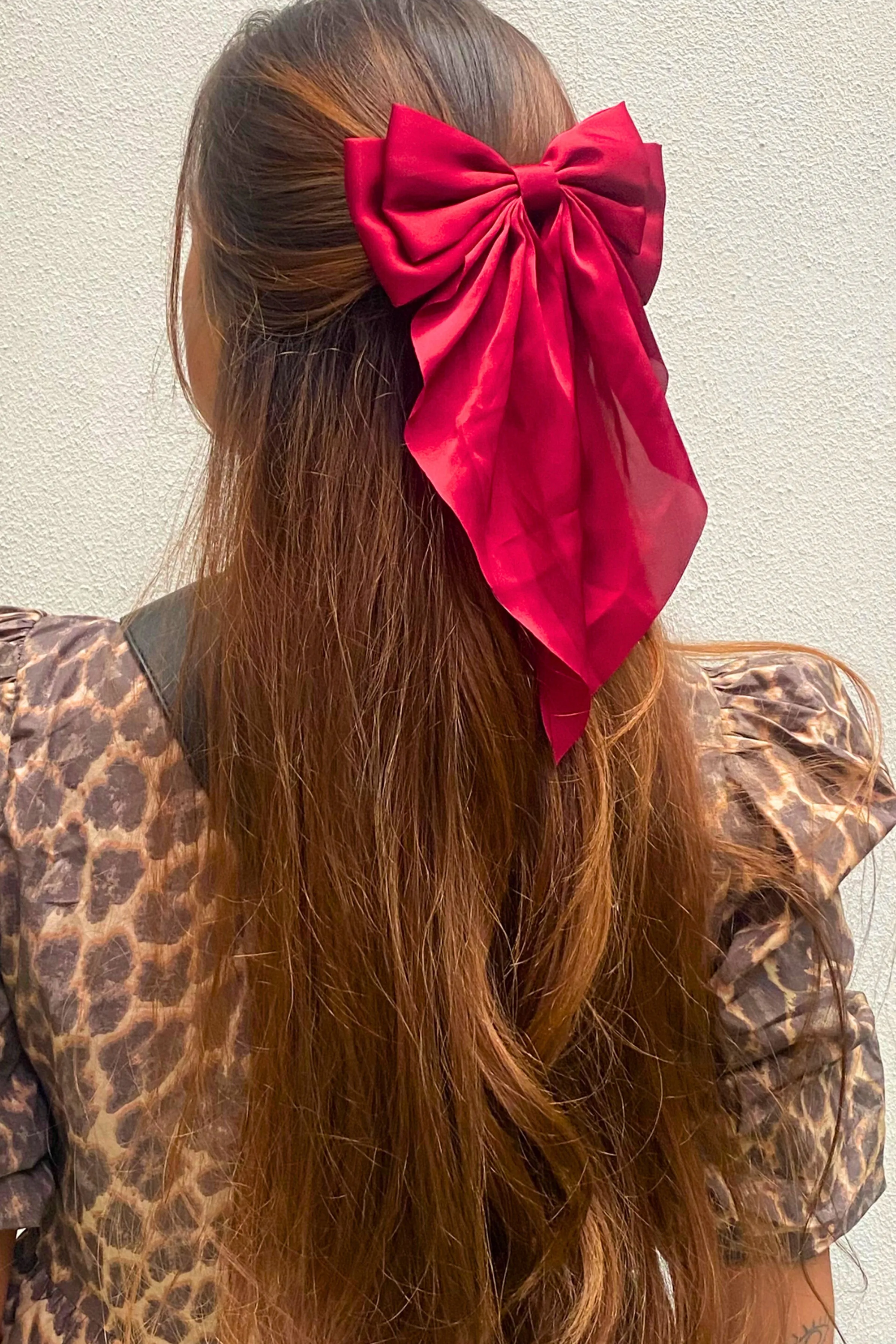 Satin Flowy Bow Clip in Red