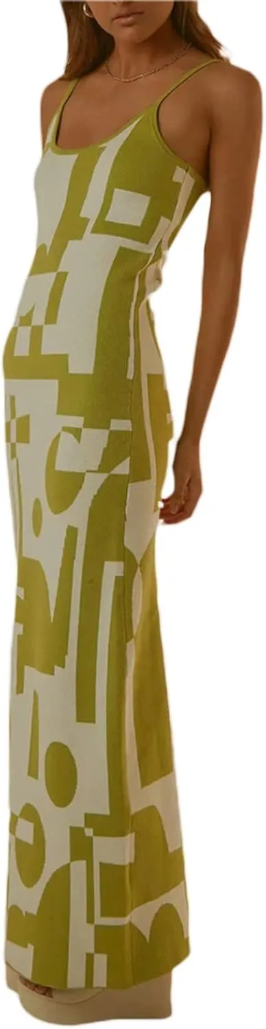 Sexy Knit Bodycon Dress for Women Sleeveless Spaghetti Strap Cut Out Maxi Dress Backless Y2K Summer Beach Dresses